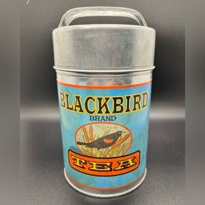 Blackbird Galvanized Tea Canister Farmhouse